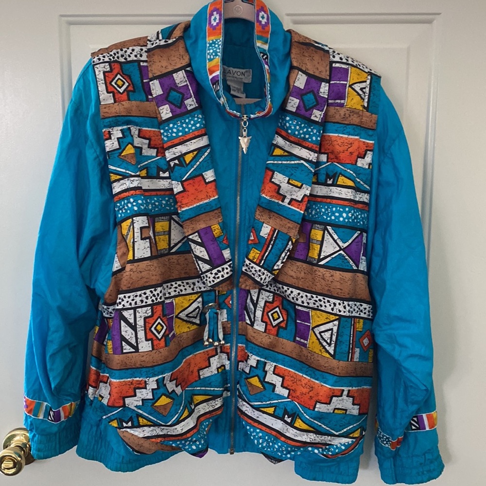 Vintage 90’s Lavon Aztec Southwestern Windbreaker Track Jacket Size Large.